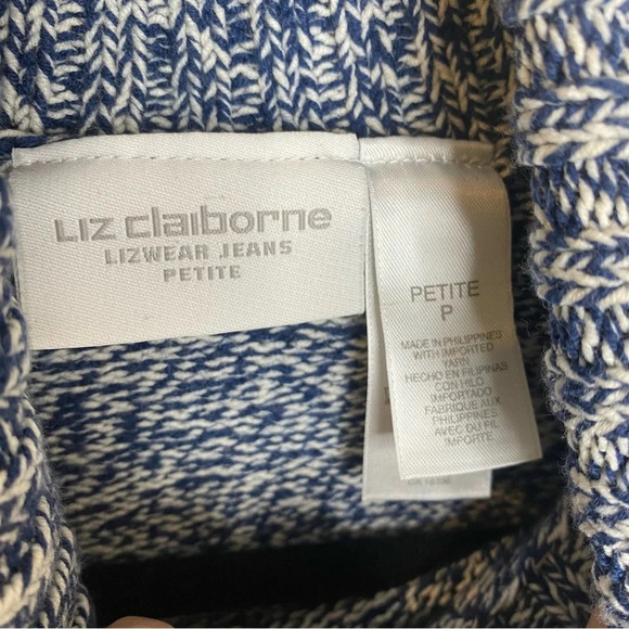 Vintage Liz Claiborne Blue Marled Knit Long Sleeve Snowflake Turtleneck … - Picture 2 of 8